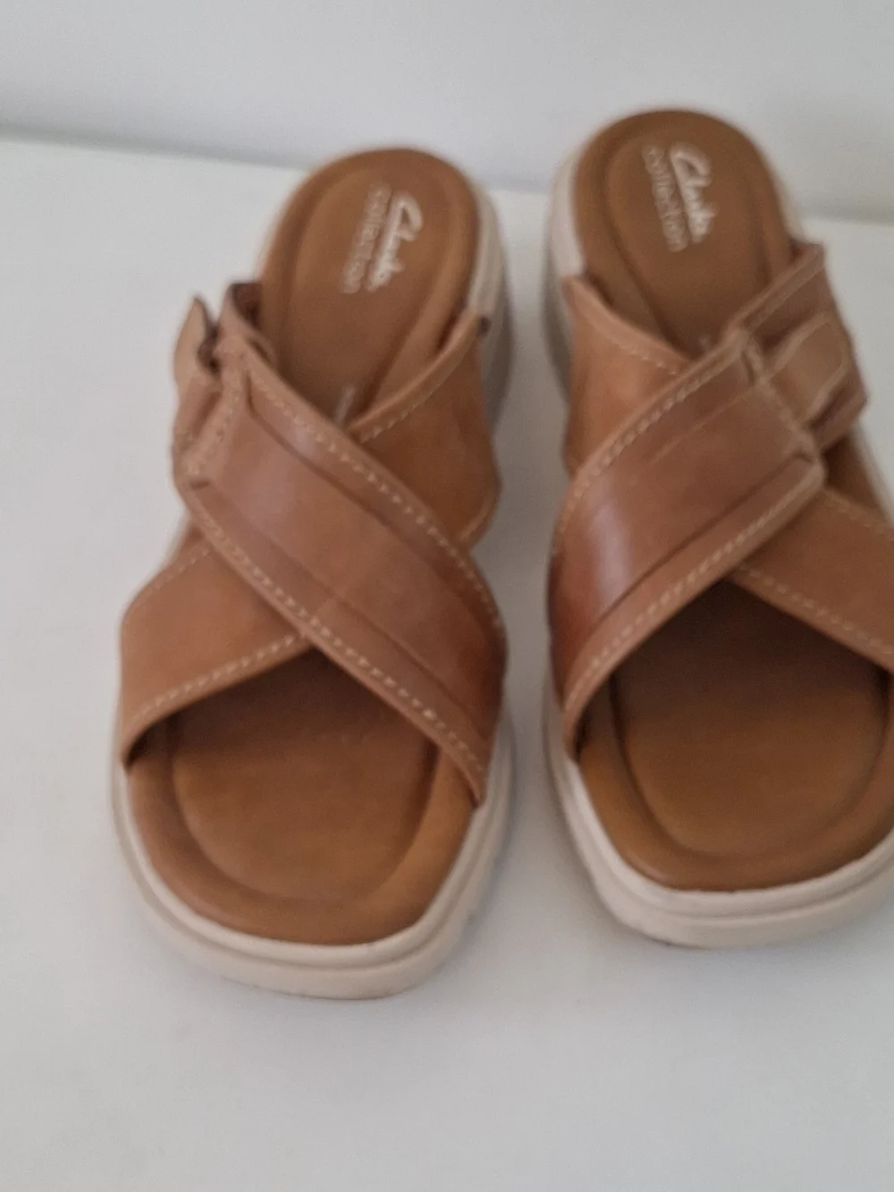 Clarks Brown Leather Cross-Strap Slide Sandals Size 12 W